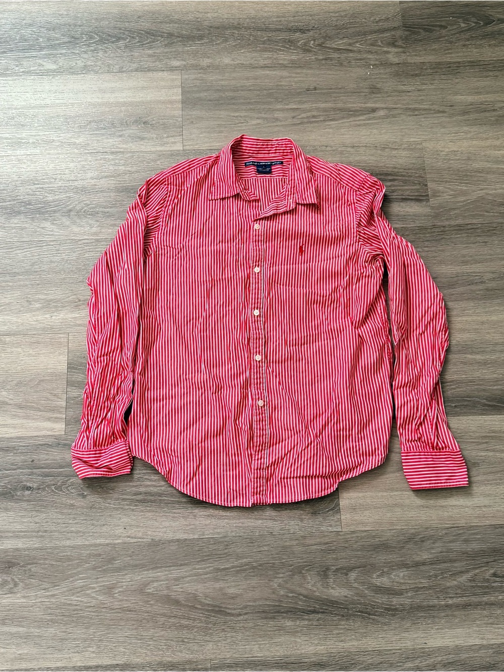 Ralph Lauren Red and White Striped Button-Down Shirt